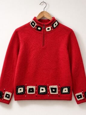Timberlea 100% Wool Pearl Embellished Boxy Sweater Medium Vintage Chic